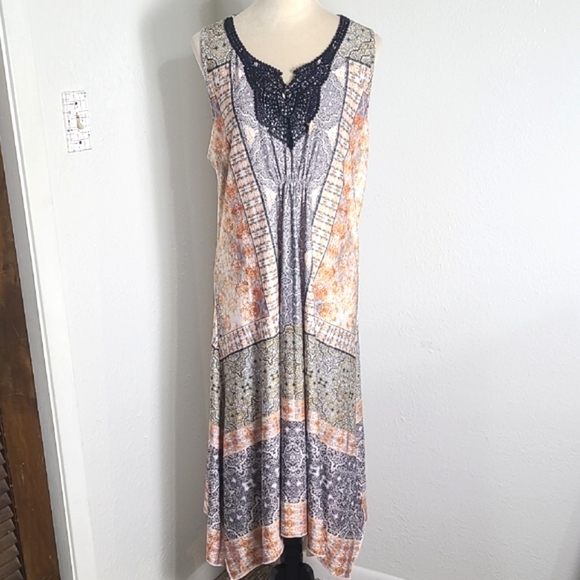 One World Bohemian Sleeveless Handkerchief Dress  Multicolor, Size Medium - Picture 1 of 8